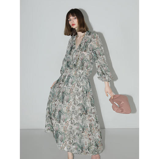 COCOBELLA重工对丝提花雪纺夏季连衣裙度假风束腰茶歇裙FR157 商品图0