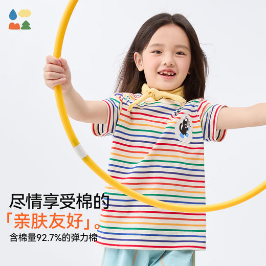 【彩虹条纹T恤】森林棠26新款儿童棉棉条纹弹力圆领上衣20342520 商品图2