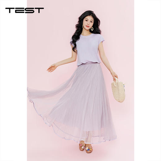 夏上新法式浪漫风飘逸垂感网纱压褶长款半身裙3262010 商品图1