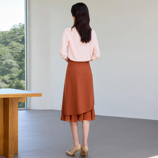 IWY/桃雾星澜粉色温柔风通勤飘带七分袖衬衫半裙套装女25B749+25S777 商品图9