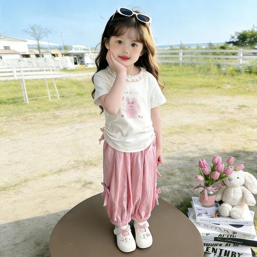 童洛萌女童夏季套装甜美花边领短袖长裤夏装小女孩网红两件套90-150 商品图2