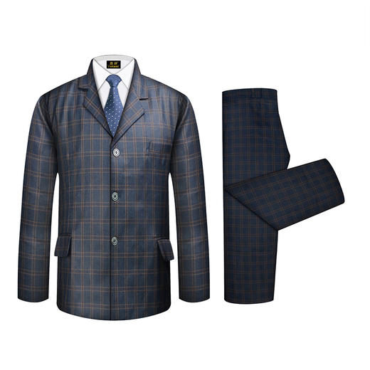 男士高档西装-蓝色格纹薄款5件套寿衣寿服套装 商品图2