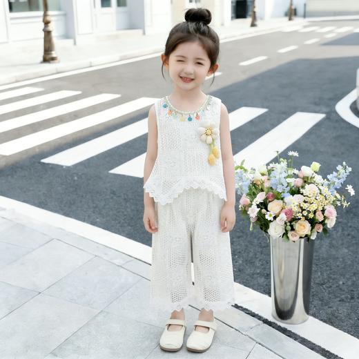 童洛萌女童镂空套装夏季新款无袖背心裤子两件套时尚洋气爆款女宝90-150 商品图3