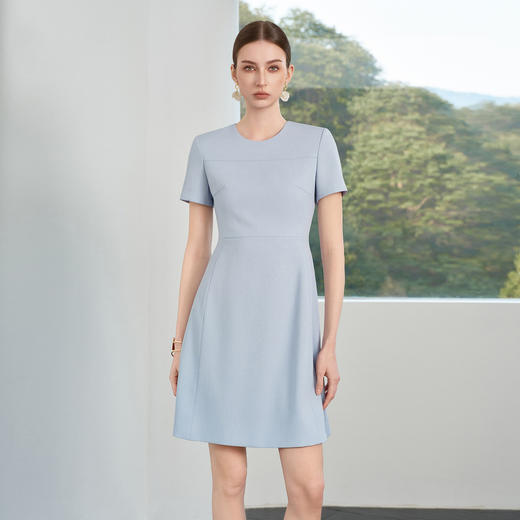 IWY/夏季短袖蓝色连衣裙女薄款气质显瘦职场通勤裙子工作服6Q11
 商品图2
