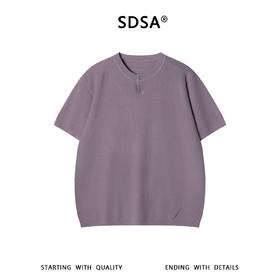 SDSA男装2026新款高贵轻奢美式简约波浪暗纹单扣针织短袖T恤百搭