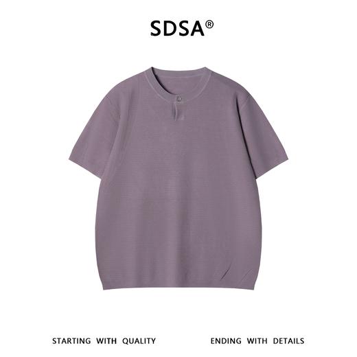 SDSA男装2026新款高贵轻奢美式简约波浪暗纹单扣针织短袖T恤百搭 商品图0