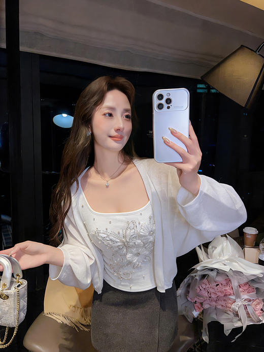 张心子【轻薄随行】纯欲风长袖轻薄开衫防晒披肩仙气 U2603040 商品图0