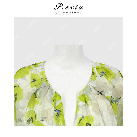 PanYiXiu/潘依绣【清风墨白】100%苎麻小众印花宽松透气V领长袖衬衫 M9347 商品图2