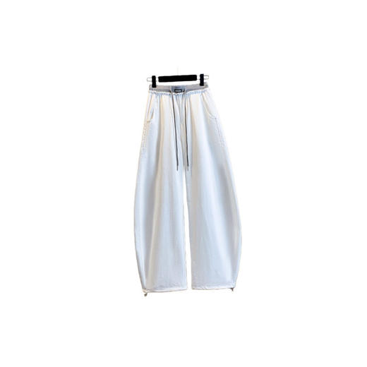 春夏爆款高腰系带阔腿裤女拼接腰头宽松显瘦休闲裤束脚两穿弯刀裤   NDK-X8029 商品图4