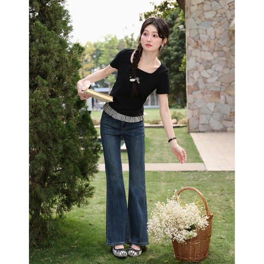 鹿向南【0417/20:00新品前1小时7折限量100件】修身显瘦黑色T恤女 商品图1