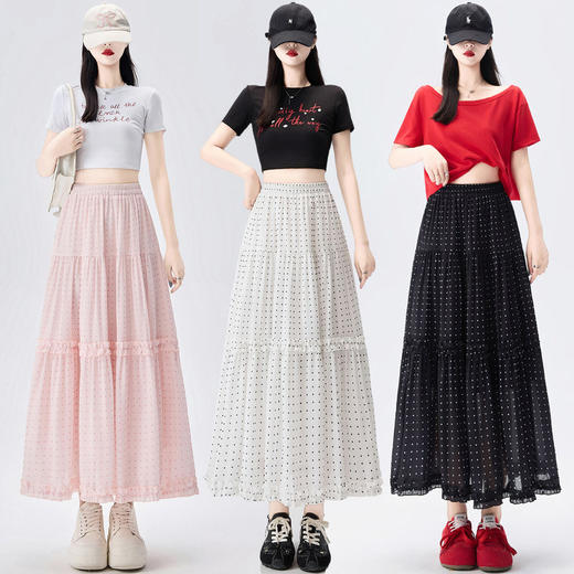 木耳边粉色波点半身裙女春夏温柔风高腰大摆裙子百搭垂感a字长裙   NDK-B8784 商品图2