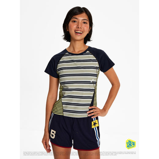 CryingCenter条纹拼接撞色插肩袖透气速干运动训练运动上衣T恤女 商品图2