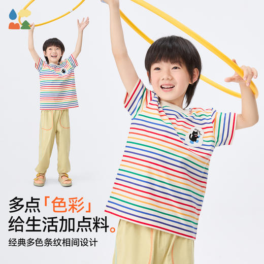 【彩虹条纹T恤】森林棠26新款儿童棉棉条纹弹力圆领上衣20342520 商品图1