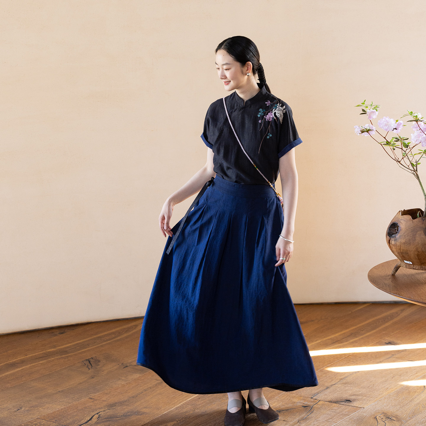 牧衣游原创重磅龟裂纹香云纱半身裙新款显瘦宽松百搭A字裙 四季说