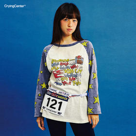 CryingCenter 马年马拉松趣味星星印花拼色宽松插肩袖 哭喊中心