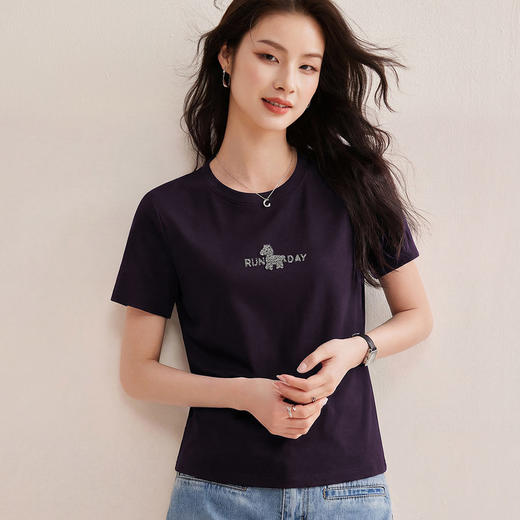 2026夏季新款女正肩休闲烫钻白色打底衫凉感丝光棉短袖T恤衫上衣  BY-W46 商品图3