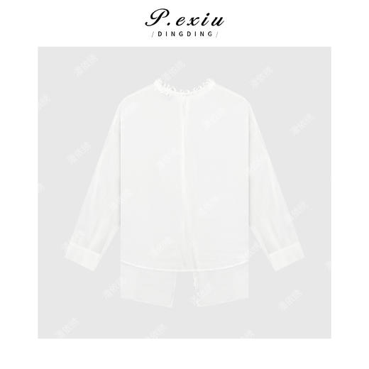 04-3潘依绣丁丁宠粉天丝苎麻后开叉拼接花边气质圆领长袖衬衫 W-63285 商品图0