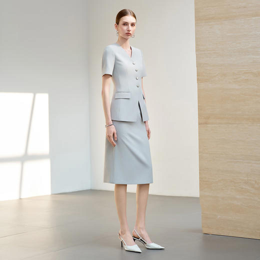 IWY/羽灰色高级感职场短袖西装套裙女夏商务正式场合职业装酒店接待装6CS07 商品图2