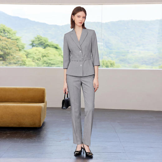 IWY/气质干练灰色西装套装女夏季薄款商务面试正式场合工作服CP6048 商品图1