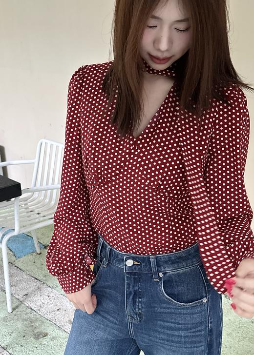 【门店同款】ENJOY春季复古波点飘带上衣 170497187 商品图3