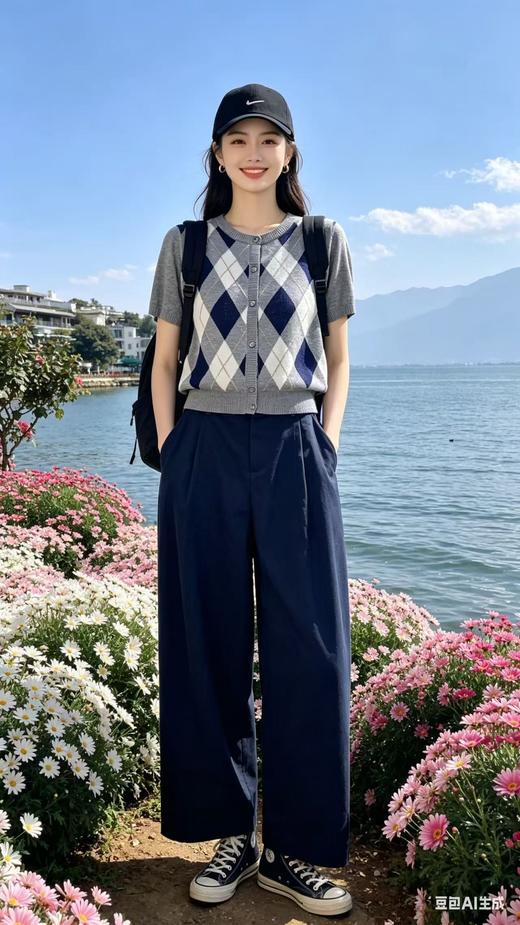 682290天丝亚麻菱形格纹针织衫 商品图4