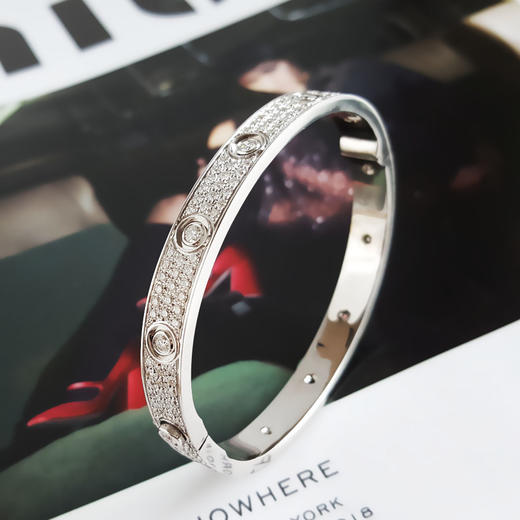【天然正品】AU750白金简约时尚高定定制款满天星群镶钻石手镯16号（皆取最大值）080426NJS30 商品图4