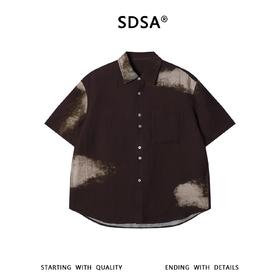 SDSA男装2026新款高贵轻奢美式复古扎染口袋拼接短袖衬衫百搭休闲