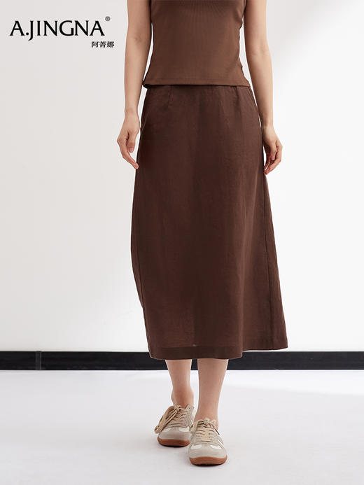 【清爽亚麻】阿菁娜春夏新款清爽亚麻半身裙天然材质吸湿排汗直筒微A遮胯显瘦F31X213001 商品图1