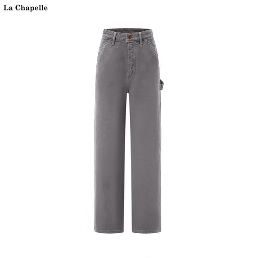 天猫同步【美式做旧伐木裤】拉夏贝尔/La Chapelle宽松复古高腰单扣裤袢工装风直筒牛仔裤 商品图1