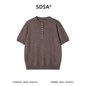 SDSA男装2026新款高贵轻奢美式复古拼接半纽扣短袖T恤休闲时尚潮