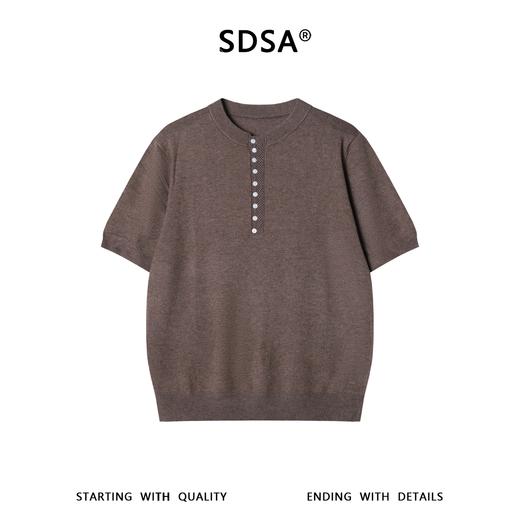 SDSA男装2026新款高贵轻奢美式复古拼接半纽扣短袖T恤休闲时尚潮 商品图0