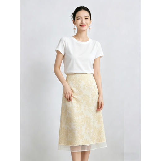 「自」全新升级【铂金会员192/天猫259/差价67】(11435)洛诗琳气质印花半身裙女2026新款高腰拼接网纱开叉A字裙 商品图0