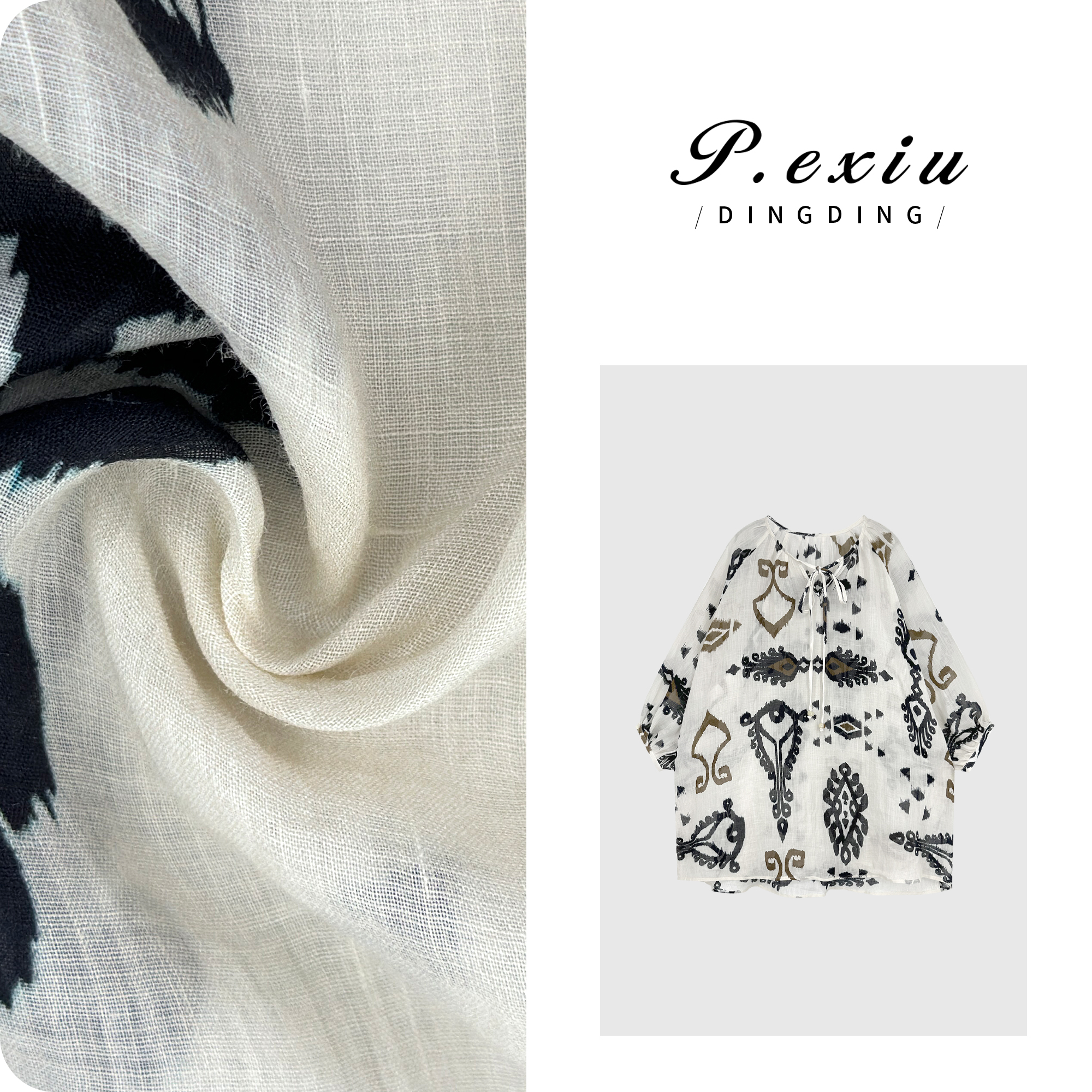 04-3潘依绣丁丁宠粉【阳光琥珀】100%苎麻波西米亚风系带长袖衬衫M8819