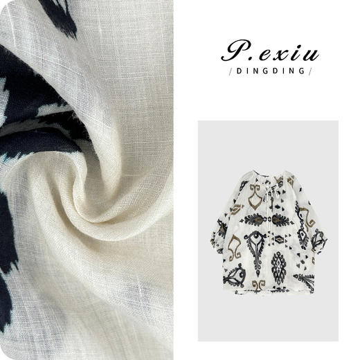 04-3潘依绣丁丁宠粉【阳光琥珀】100%苎麻波西米亚风系带长袖衬衫M8819 商品图0