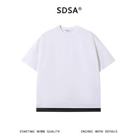 SDSA男装2026新款轻奢潮牌宽松撞色下摆拼接破洞圆领短袖T恤百搭