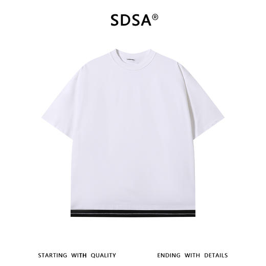 SDSA男装2026新款轻奢潮牌宽松撞色下摆拼接破洞圆领短袖T恤百搭 商品图0