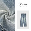 04-3潘依绣丁丁宠粉潘依绣 立体剪裁拼接水洗磨白直筒阔腿牛仔裤 D6123 商品缩略图0