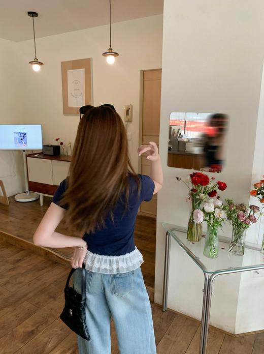 <曾小咸推荐>4.15现货秒杀 ！微信超特价！韩系蕾丝拼接v领短袖 日常129.99 立减70 秒杀59.99！！ 商品图5