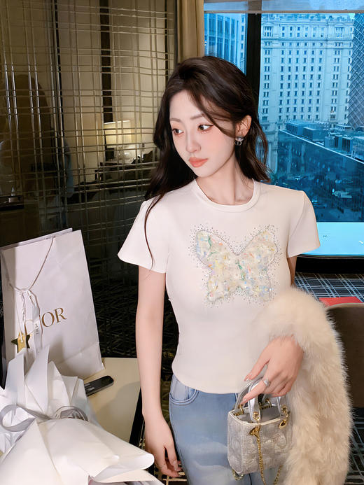 张心子【夏日焦点】烫钻蝴蝶T恤短袖独特上衣 U2604005 商品图10