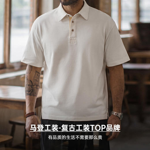 马登工装 美式复古新疆纯棉重磅高级感老钱风polo衫短袖t恤男夏季 商品图4