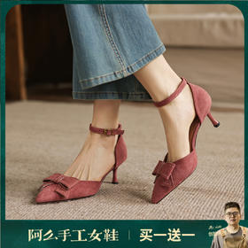 阿么手工女鞋蝴蝶结尖头高跟鞋2026夏季品牌新款百搭夏季凉鞋6CM