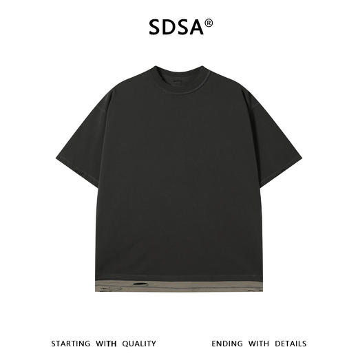 SDSA男装2026新款轻奢潮牌宽松撞色下摆拼接破洞圆领短袖T恤百搭 商品图0