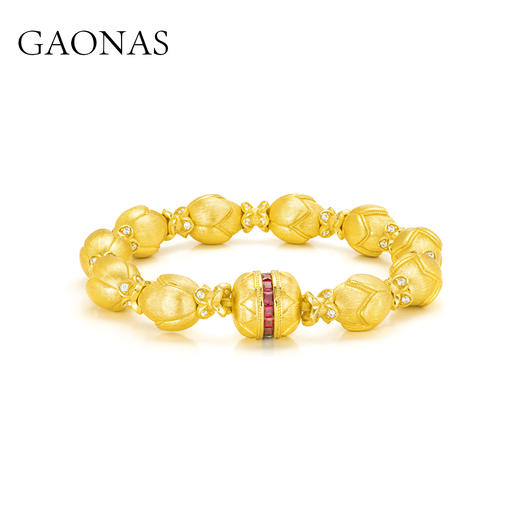 GAONAS 黄铜合成锆石手链 莲花宝相 贵气新中式金色手链11954SGO 商品图1