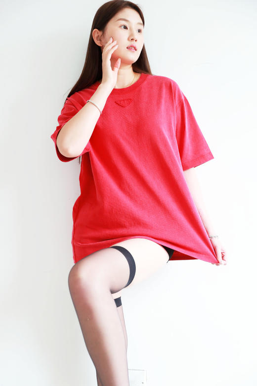 做旧小标tee，三色一起。复古氛围感圆领宽松全棉短袖t恤E041488 商品图11