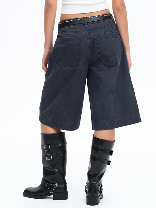 TR她热 复古蓝调 深蓝色水洗做旧全棉复古美式百搭工装休闲中裤短裤 商品图3