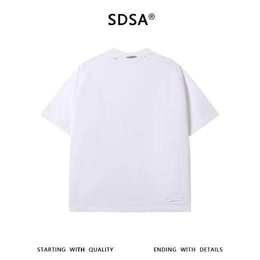 SDSA男装2026新款高贵轻奢美式潮牌纯色破洞设计圆领短袖T恤百搭 商品图1