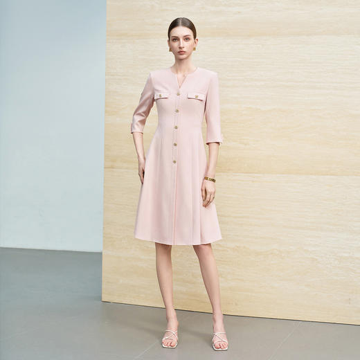 IWY/樱花酪粉色职业连衣裙女七分袖收腰春夏漂亮连衣裙6Q07 商品图0