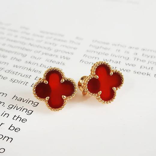 【天然正品】AU750黄金简约时尚定制款红五花玛瑙耳钉15.1*13.1*12.9MM（皆取最大值）030426TJ13 商品图3