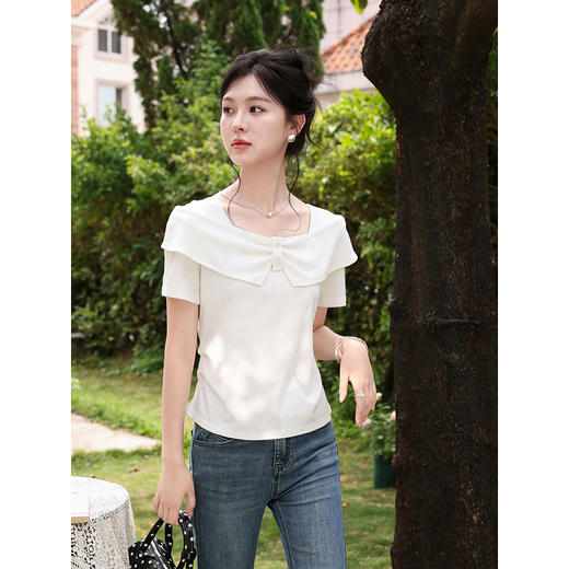 鹿向南【0417/20:00新品前1小时7折限量100件】设计感白色T恤女 商品图2