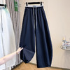 春夏爆款高腰系带阔腿裤女拼接腰头宽松显瘦休闲裤束脚两穿弯刀裤   NDK-X8029 商品缩略图3